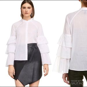 BCBGMAXAZRIA Women's Tiered Ruffle Sleeve Blouse